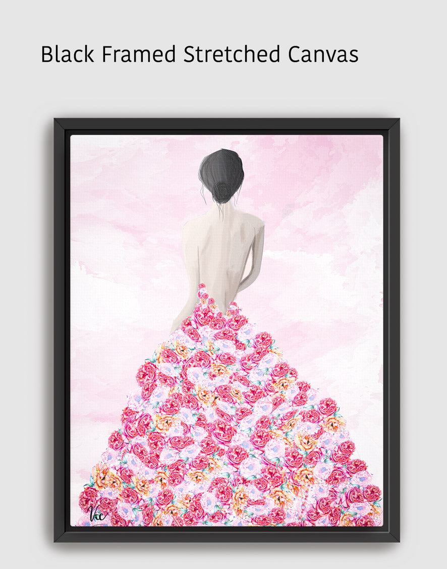 Enchanting Rose Dress Girl Painting | Unique Floral Wall Art