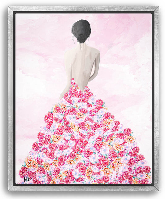 Enchanting Rose Dress Girl Painting | Unique Floral Wall Art