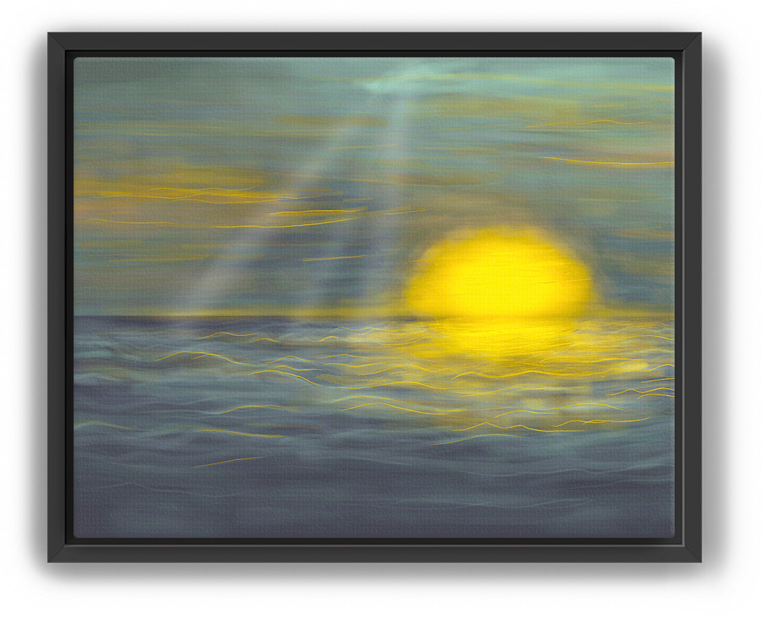 Dark Night Sunset Over Ocean - Modern Abstract Wall Art Painting for Home Décor