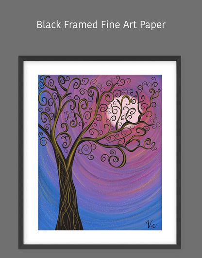 Colorful Vibrant Abstract Tree with Moon Painting for Home Décor