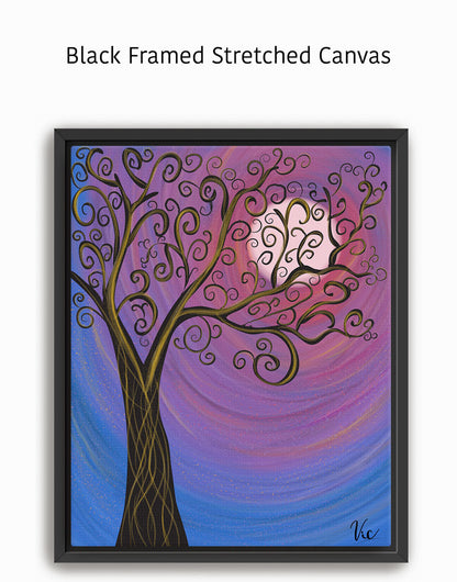 Colorful Vibrant Abstract Tree with Moon Painting for Home Décor