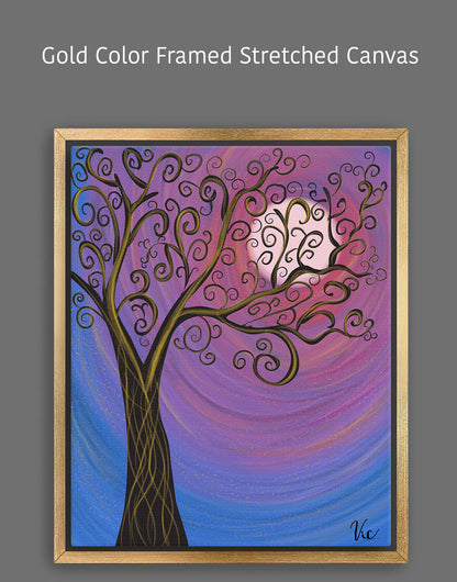 Colorful Vibrant Abstract Tree with Moon Painting for Home Décor