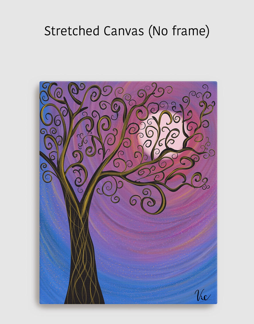 Colorful Vibrant Abstract Tree with Moon Painting for Home Décor