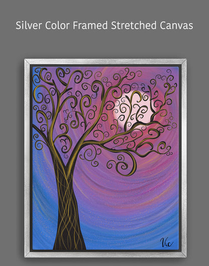 Colorful Vibrant Abstract Tree with Moon Painting for Home Décor