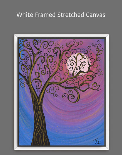 Colorful Vibrant Abstract Tree with Moon Painting for Home Décor