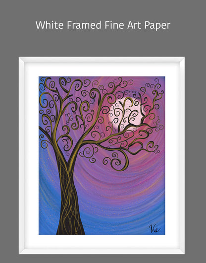 Colorful Vibrant Abstract Tree with Moon Painting for Home Décor