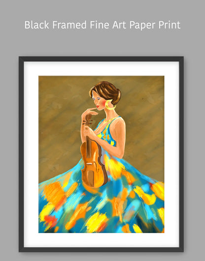 Girl Holding a Violin Artwork - Elegant Musical Art