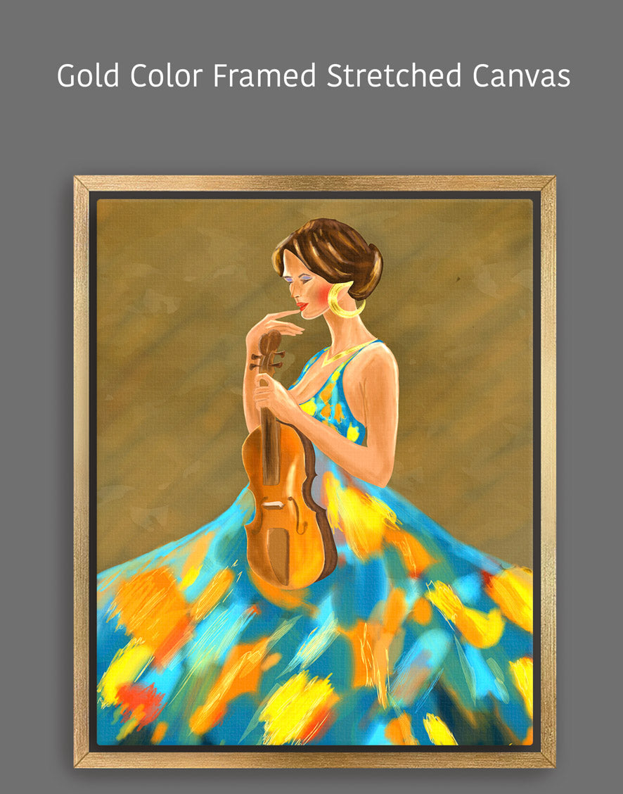 Girl Holding a Violin Artwork - Elegant Musical Art