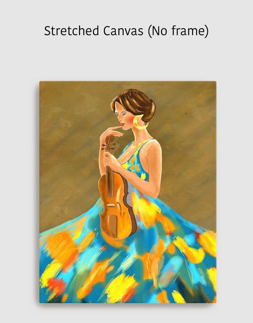 Girl Holding a Violin Artwork - Elegant Musical Art