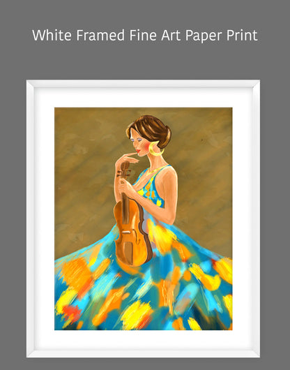 Girl Holding a Violin Artwork - Elegant Musical Art