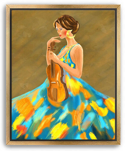 Girl Holding a Violin Artwork - Elegant Musical Art