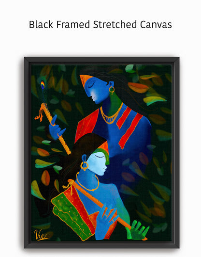 Spiritual Indian Radha Krishna Blue Calming Artwork - Serene & Sacred Art