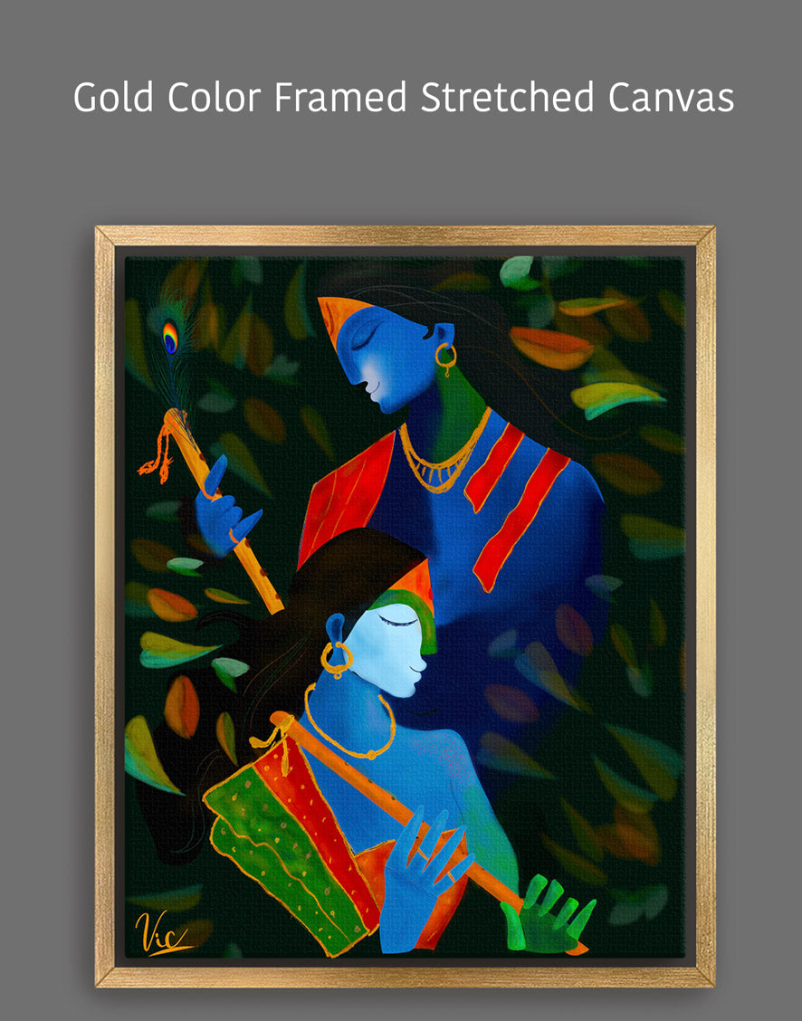 Spiritual Indian Radha Krishna Blue Calming Artwork - Serene & Sacred Art