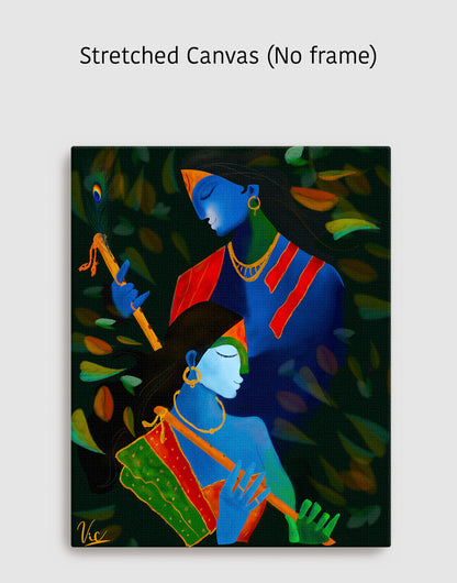 Spiritual Indian Radha Krishna Blue Calming Artwork - Serene & Sacred Art