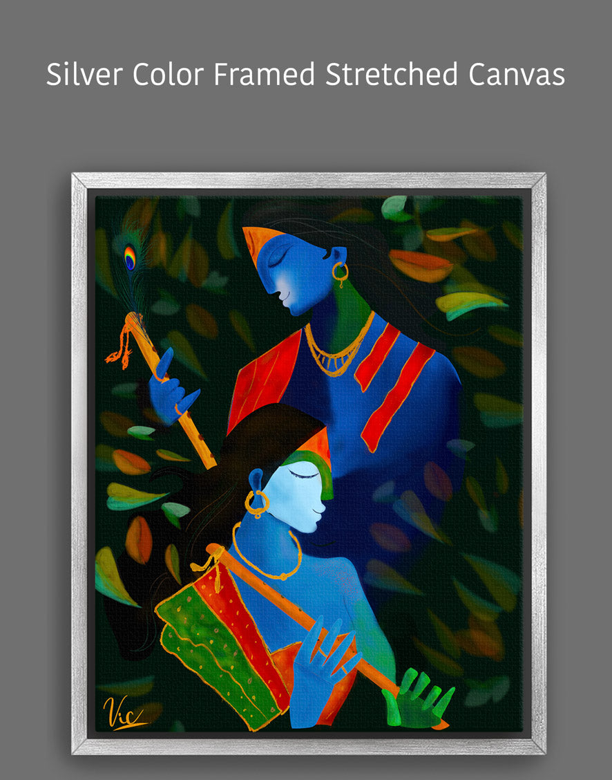 Spiritual Indian Radha Krishna Blue Calming Artwork - Serene & Sacred Art