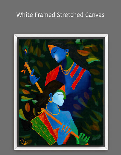 Spiritual Indian Radha Krishna Blue Calming Artwork - Serene & Sacred Art