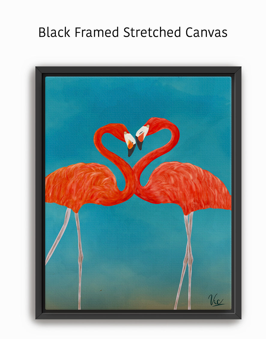 Two Cute Flamingos Couple Artwork - Romantic & Whimsical Bird Art