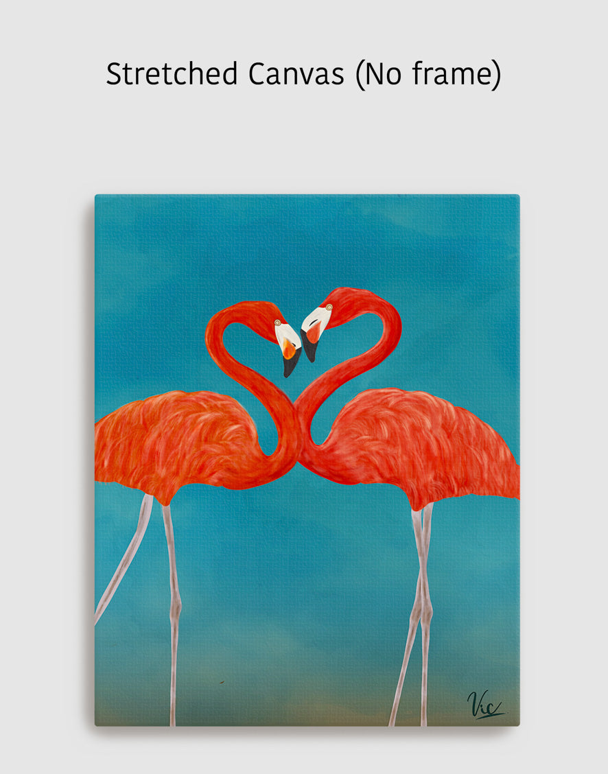 Two Cute Flamingos Couple Artwork - Romantic & Whimsical Bird Art