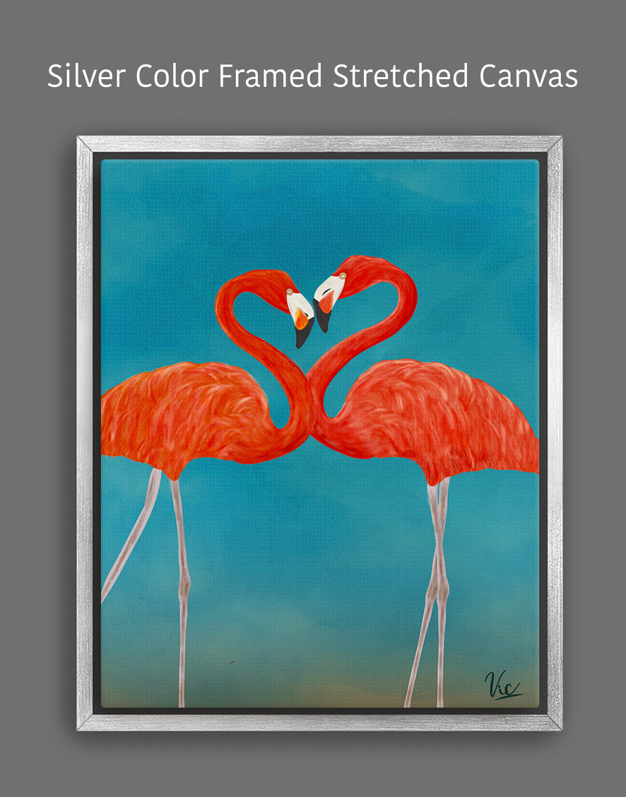 Two Cute Flamingos Couple Artwork - Romantic & Whimsical Bird Art