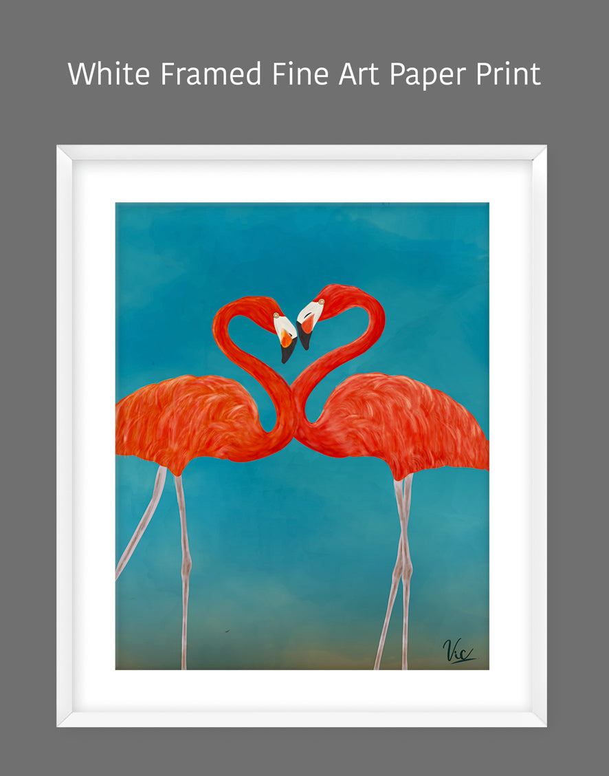 Two Cute Flamingos Couple Artwork - Romantic & Whimsical Bird Art