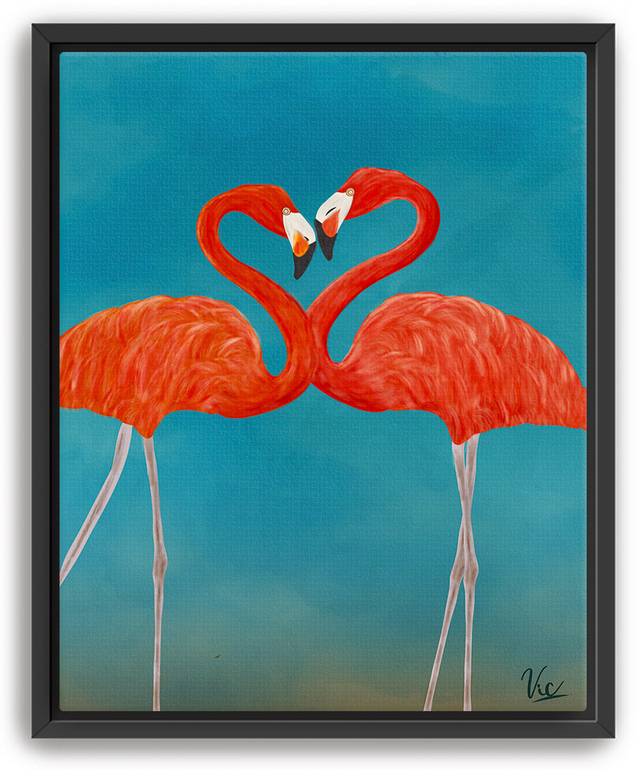 Two Cute Flamingos Couple Artwork - Romantic & Whimsical Bird Art