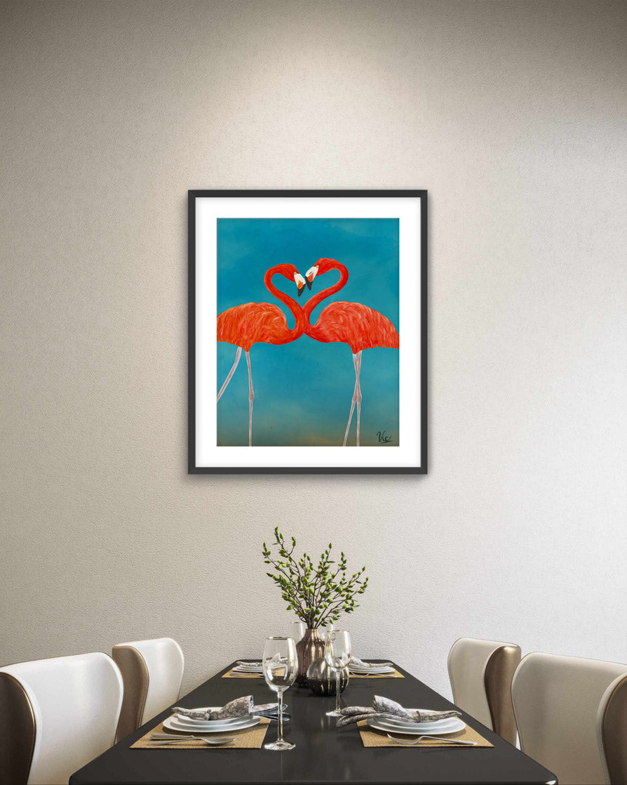Two Cute Flamingos Couple Artwork - Romantic & Whimsical Bird Art