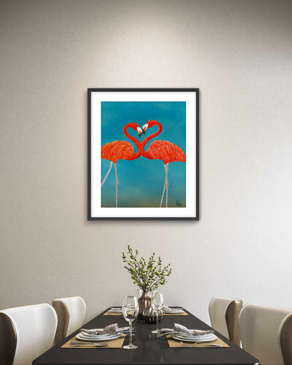 Two Cute Flamingos Couple Artwork - Romantic & Whimsical Bird Art
