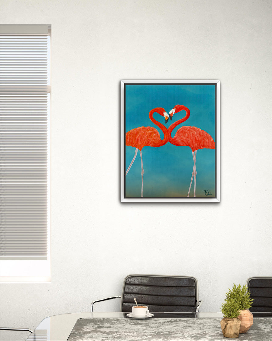 Two Cute Flamingos Couple Artwork - Romantic & Whimsical Bird Art