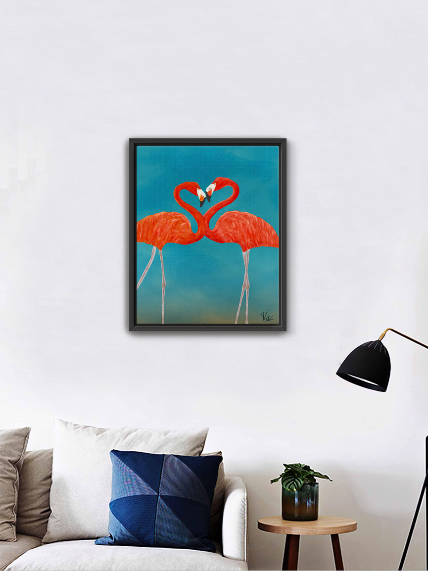Two Cute Flamingos Couple Artwork - Romantic & Whimsical Bird Art