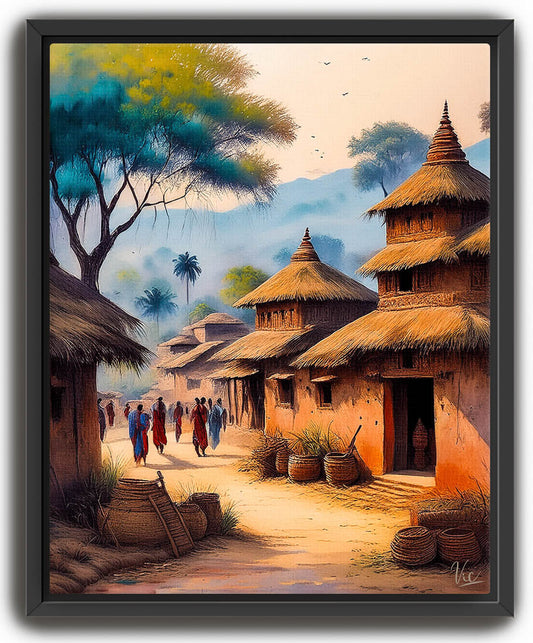 Rustic Old Village Painting | Fine Art Wall Décor for Timeless Charm