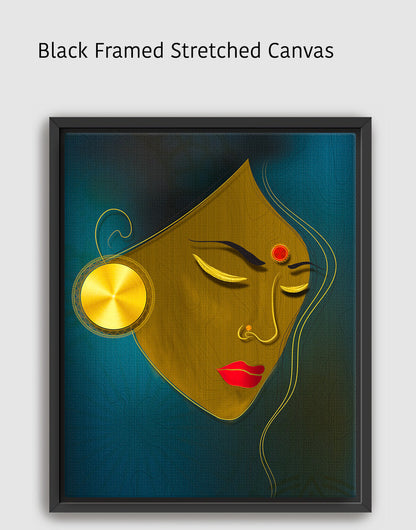 Golden Metallic Girl Portrait | Luxurious Wall Art | Original Painting