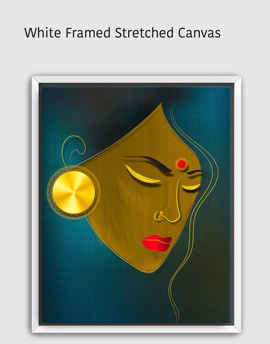 Golden Metallic Girl Portrait | Luxurious Wall Art | Original Painting