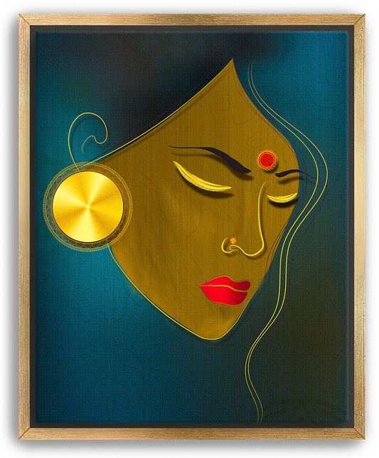 Golden Metallic Girl Portrait | Luxurious Wall Art | Original Painting