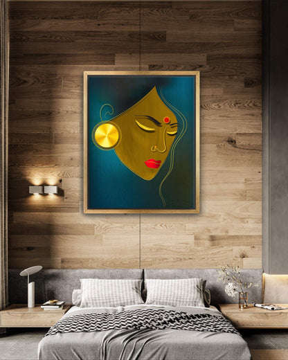 Golden Metallic Girl Portrait | Luxurious Wall Art | Original Painting