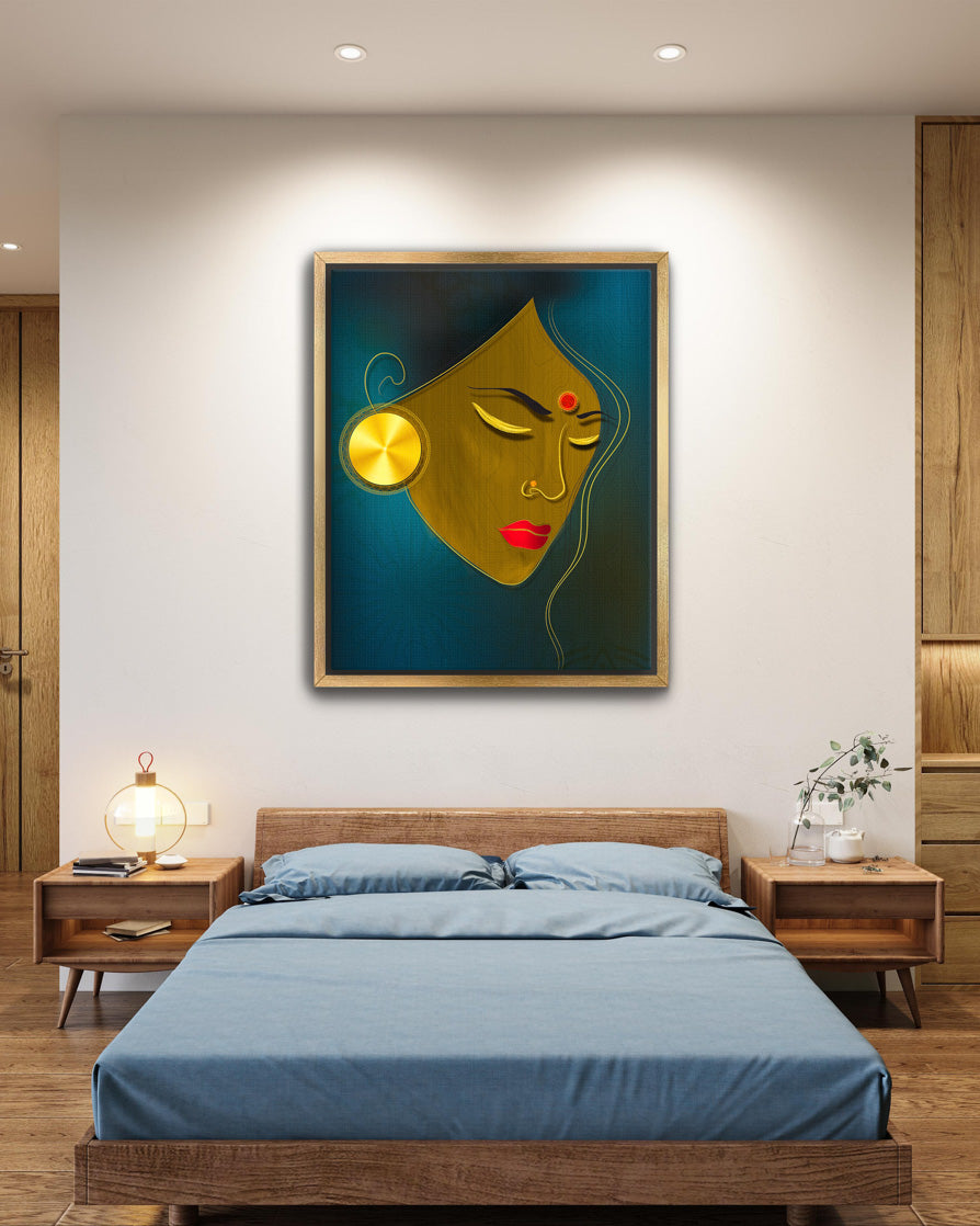 Golden Metallic Girl Portrait | Luxurious Wall Art | Original Painting