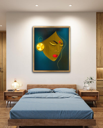 Golden Metallic Girl Portrait | Luxurious Wall Art | Original Painting