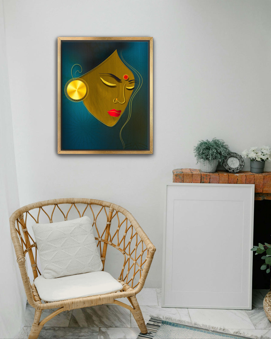 Golden Metallic Girl Portrait | Luxurious Wall Art | Original Painting