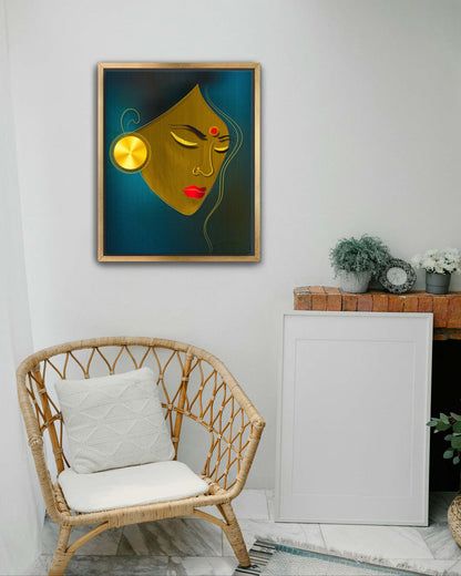 Golden Metallic Girl Portrait | Luxurious Wall Art | Original Painting