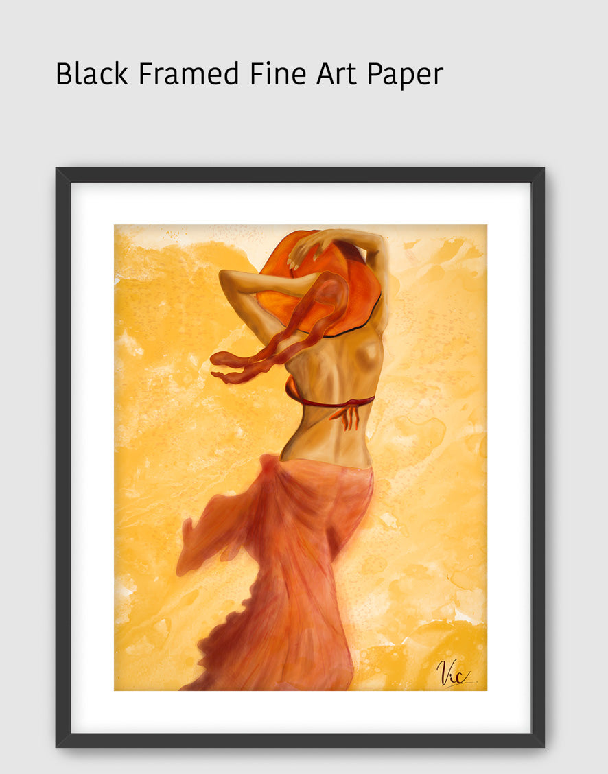 Elegant Woman in Hat | Red Orange Portrait | Original Wall Art