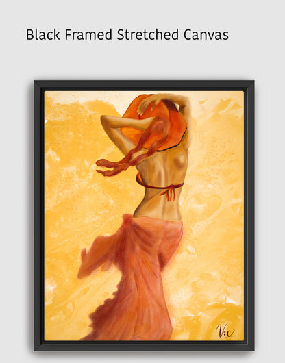 Elegant Woman in Hat | Red Orange Portrait | Original Wall Art