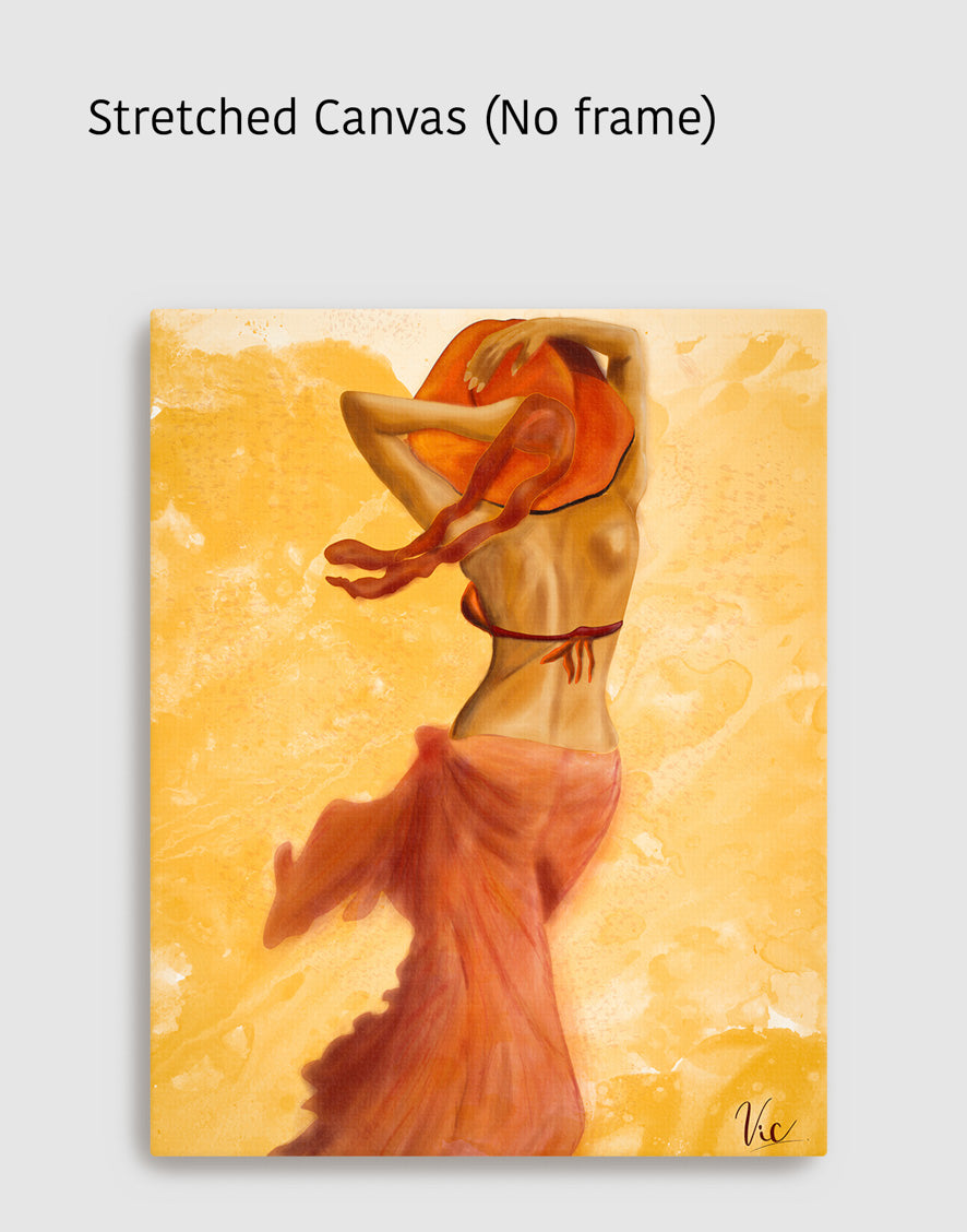 Elegant Woman in Hat | Red Orange Portrait | Original Wall Art