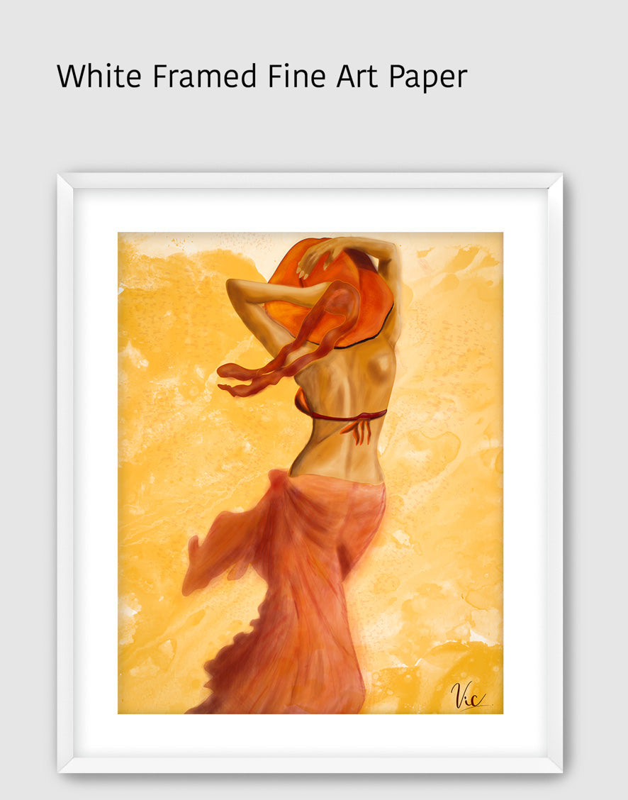 Elegant Woman in Hat | Red Orange Portrait | Original Wall Art