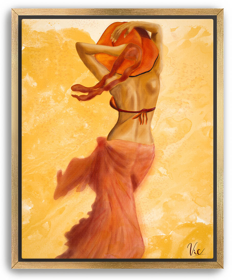 Elegant Woman in Hat | Red Orange Portrait | Original Wall Art