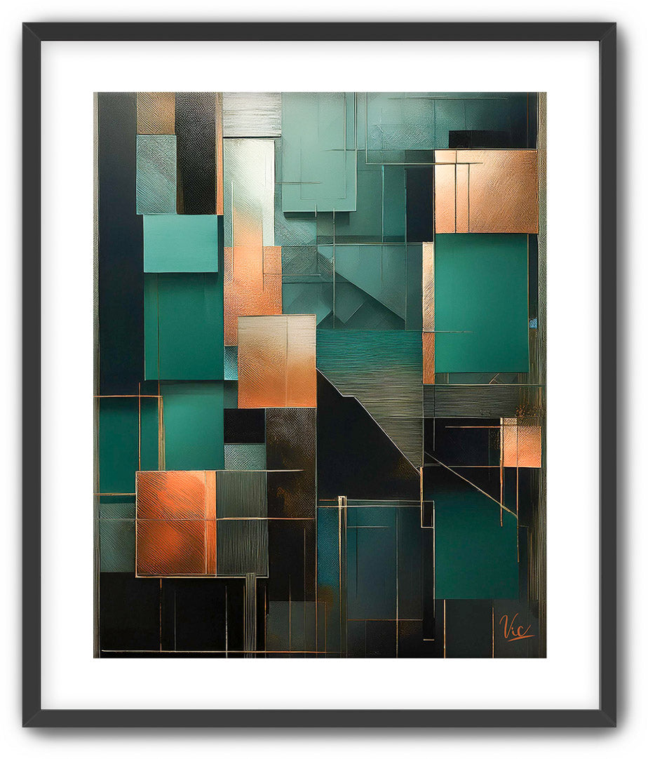 Contemporary Abstract Green Geometric Painting