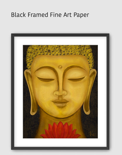 Serene Buddha Face Portrait | Yellow Meditation Art