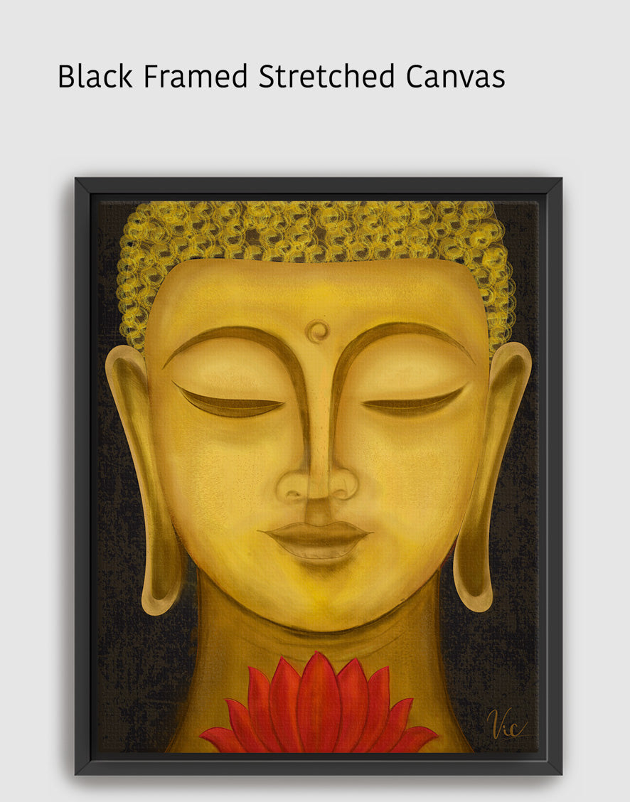 Serene Buddha Face Portrait | Yellow Meditation Art