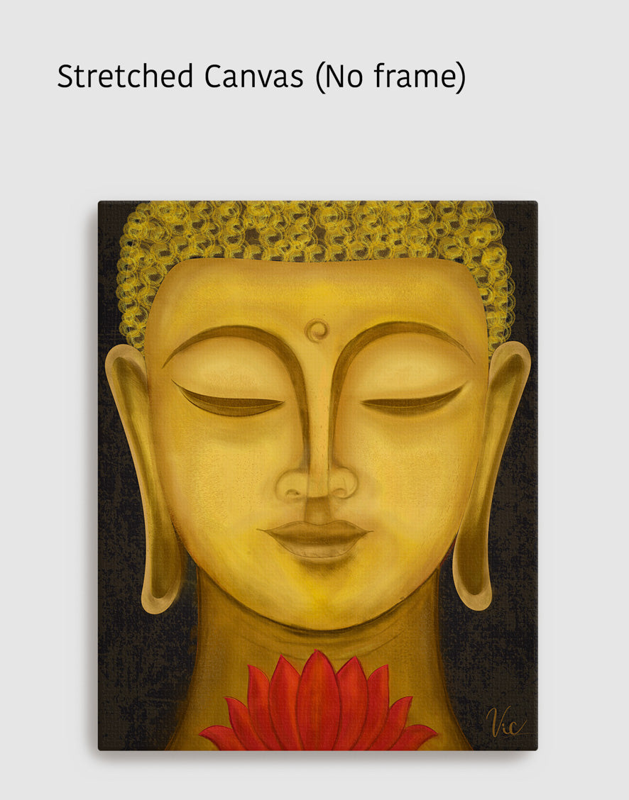 Serene Buddha Face Portrait | Yellow Meditation Art