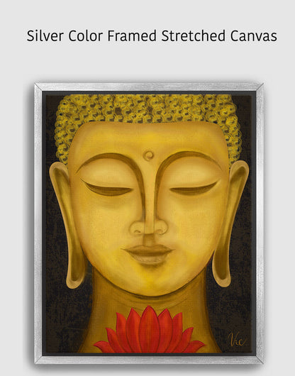 Serene Buddha Face Portrait | Yellow Meditation Art