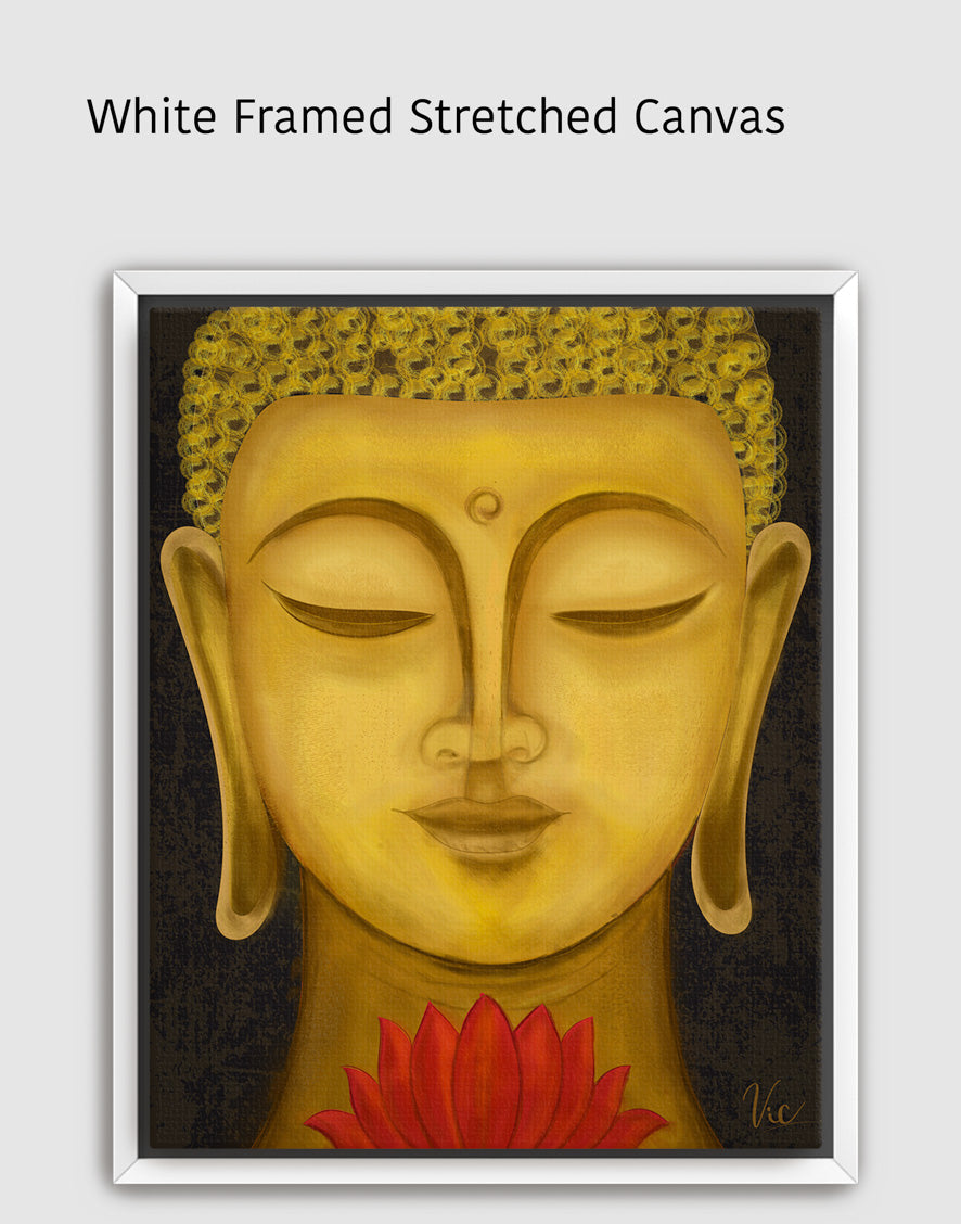 Serene Buddha Face Portrait | Yellow Meditation Art