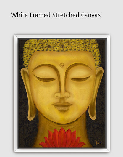 Serene Buddha Face Portrait | Yellow Meditation Art